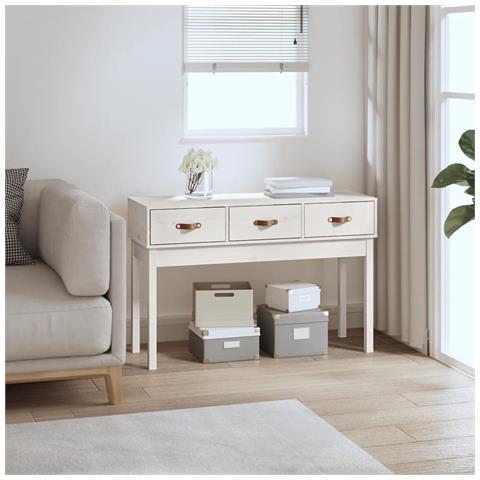 Tavolo Consolle Bianco 114x40x75 Cm In Legno Massello Di Pino - Foto 8