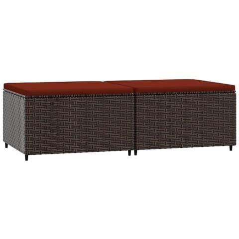 Poggiapiedi Da Giardino Con Cuscini 2 Pz In Polyrattan Marrone - Foto 1