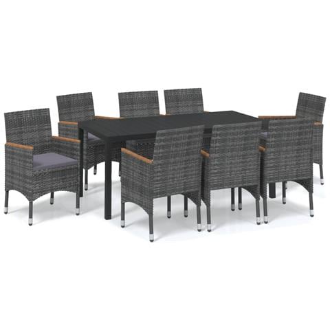 Set Pranzo Da Giardino 9 Pz Con Cuscini In Polyrattan Grigio - Foto 1