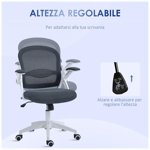 Sedia Da Ufficio Ergonomica Con Schienale A Rete E Altezza Regolabile, 65.5x61.5x88-97.5cm, Grigio - Foto 2