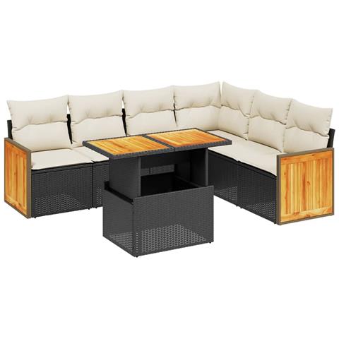 Set Divani Da Giardino Con Cuscini 7pz Nero Polyrattan - Foto 1