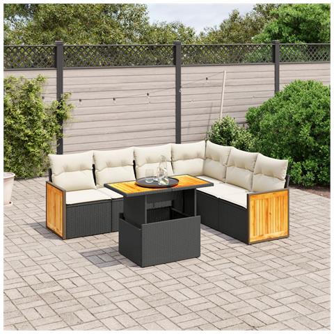 Set Divani Da Giardino Con Cuscini 7pz Nero Polyrattan - Foto 3
