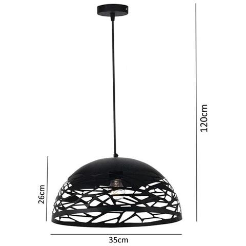 Lampadario A Sospensione Paralume In Metallo Traforato Portalampada E27 Nero - Foto 4
