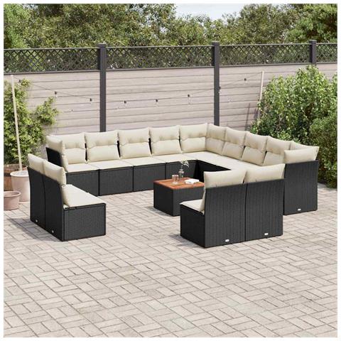 Set Divani da Giardino 14pz con Cuscini in Polyrattan Nero - Foto 2