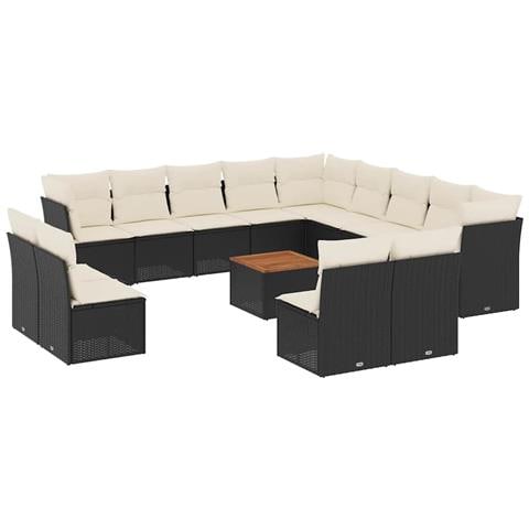 Set Divani da Giardino 14pz con Cuscini in Polyrattan Nero - Foto 1