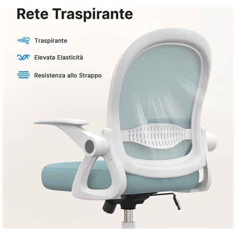 Sedia Ufficio - Sedia Scrivania Con Supporto Lombare - Poltrona Ufficio In Rete Traspirante - Sedia Da Ufficio Ergonomica Braccioli E Altezza Regolabili - Celeste - Foto 2
