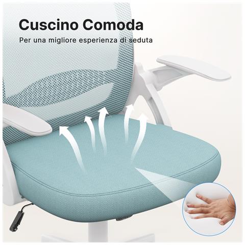 Sedia Ufficio - Sedia Scrivania Con Supporto Lombare - Poltrona Ufficio In Rete Traspirante - Sedia Da Ufficio Ergonomica Braccioli E Altezza Regolabili - Celeste - Foto 5