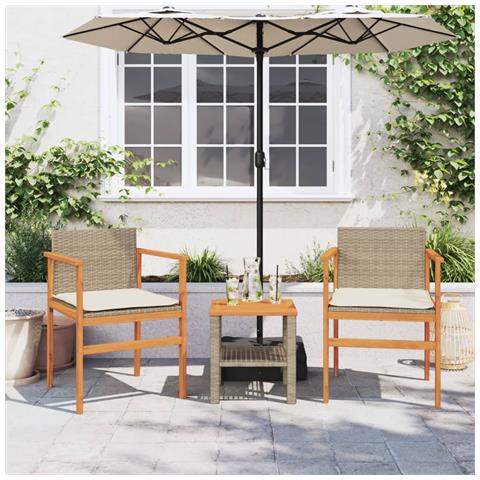 Sedie Giardino con Cuscini 2 pz Beige Polyrattan Legno Massello - Foto 2