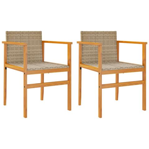 Sedie Giardino con Cuscini 2 pz Beige Polyrattan Legno Massello - Foto 1