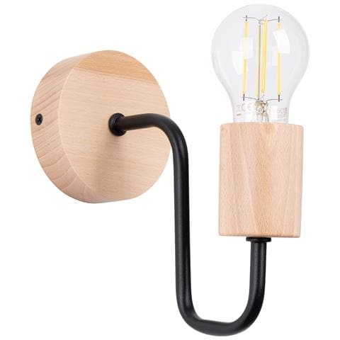 Lampada Da Parete Timbo Nero Sl. 1668 - Soppalco Lampada Da Parete Nero /legno Naturale 18.5x8x19 Cm - Foto 1