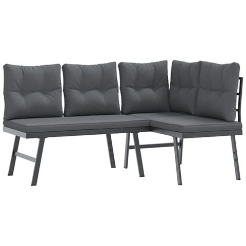 Panche Giardino con Cuscini 2pz Nere Acciaio Verniciato Polvere - Foto 1