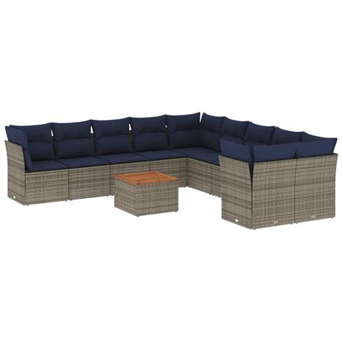 Set Divani Da Giardino 11 Pz Con Cuscini In Polyrattan Grigio - Foto 2