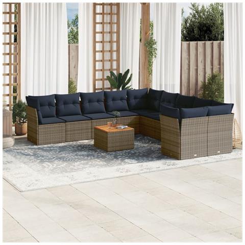 Set Divani Da Giardino 11 Pz Con Cuscini In Polyrattan Grigio - Foto 1