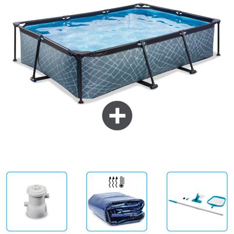 Piscina Fuori Terra - Rettangolo - 300x200x65 Cm - Grigio - Include Accessori Coordinati Cb78 - Foto 1
