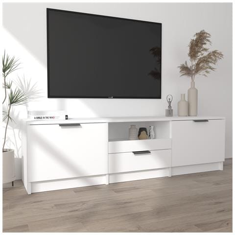 Lusso Casadino -  Mobile Tv Bianco 140x35x40 Cm In Legno Massello - Foto 2