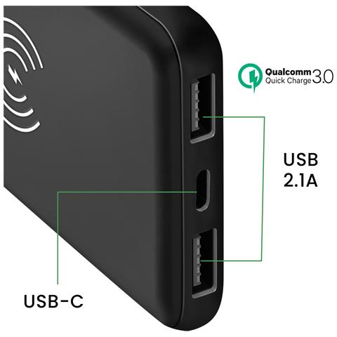 Batteria 10000mah Wireless 2xusb/1xusb-c, Nero - Foto 5