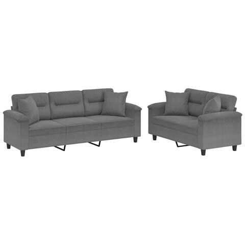 Set Divani 2 pz con Cuscini Grigio Scuro in Tessuto Microfibra - Foto 1