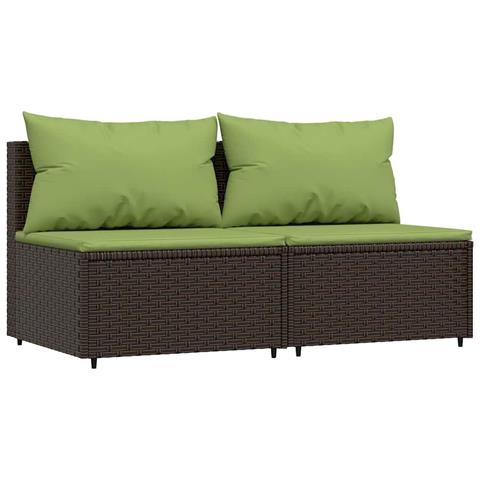 Divani Centrali da Giardino con Cuscini 2pz Polyrattan Marrone - Foto 1