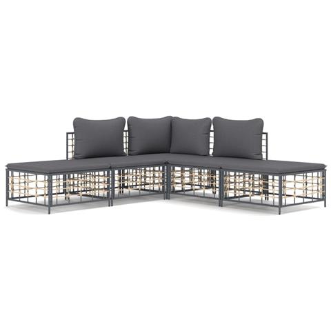 Set Divani da Giardino 5 pz con Cuscini Antracite in Polyrattan - Foto 1