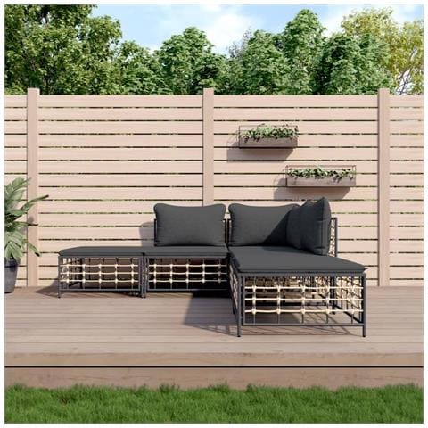 Set Divani da Giardino 5 pz con Cuscini Antracite in Polyrattan - Foto 2