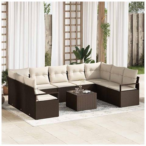 Set divano da giardino  9 pezzi con cuscini grigio polyrattan, Divano da giardino a 2 posti  con spazio di archiviazione e cuscini marrone polyrattan - Foto 2