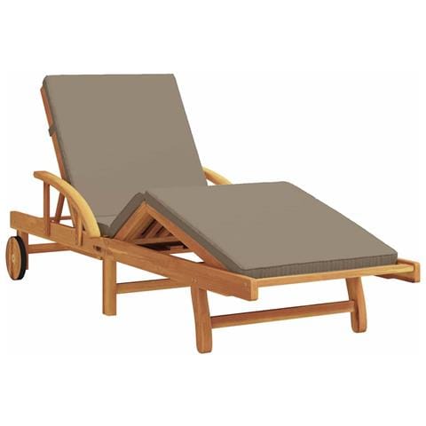 Lettino Prendisole Pieghevole con Ruote e Cuscino Tortora Legno Massello di Teak - Foto 1