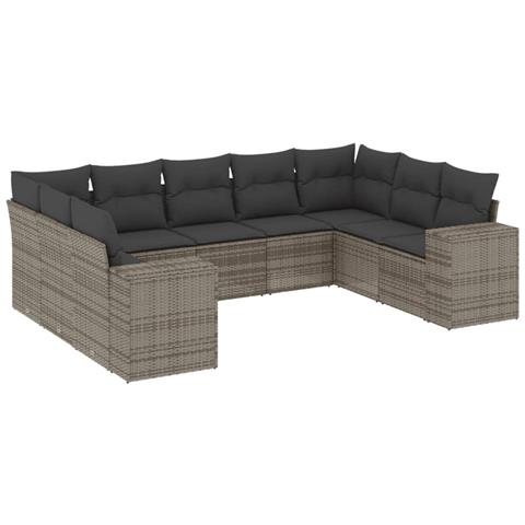 Set Divano da Giardino 9 pz con Cuscini Grigio in Polyrattan - Foto 1