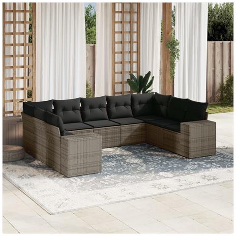 Set Divano da Giardino 9 pz con Cuscini Grigio in Polyrattan - Foto 2