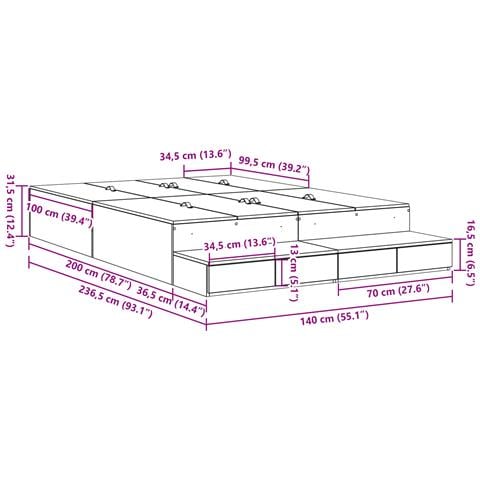 Struttura letto contenitore Grigio Sonoma 140x200 cm - Foto 9