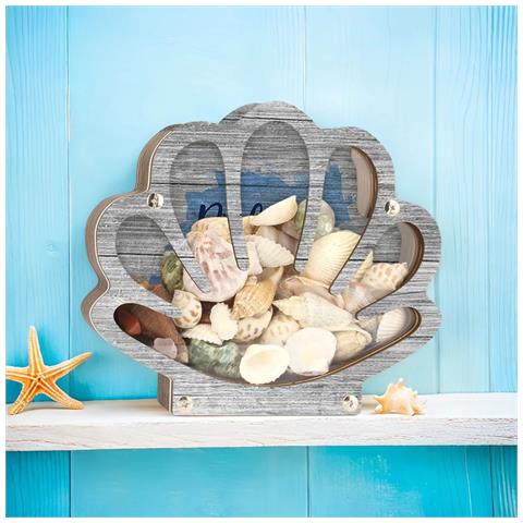 Scatola Di Immagazzinaggio A Forma Di Conchiglia In Legno - Decorazioni Costiere E Organizer Per Ricordi Blue - Foto 2