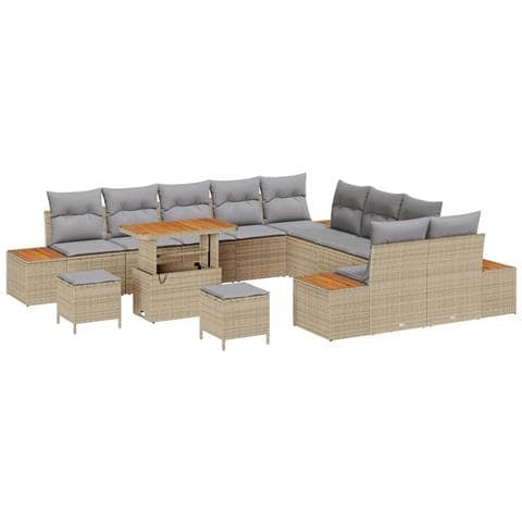 Set Divano da Giardino con cuscino 13 pcs Beige Poly Rattan - Foto 1