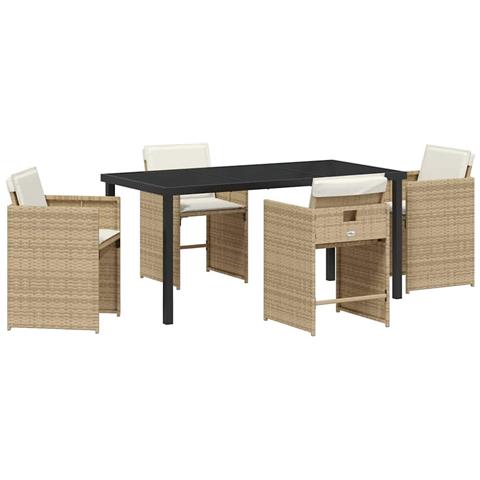Set da Pranzo per Giardino con cuscino 5 pcs Beige Poly Rattan - Foto 1