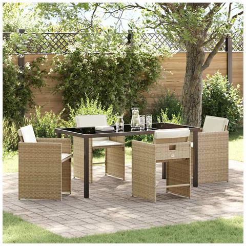 Set da Pranzo per Giardino con cuscino 5 pcs Beige Poly Rattan - Foto 2