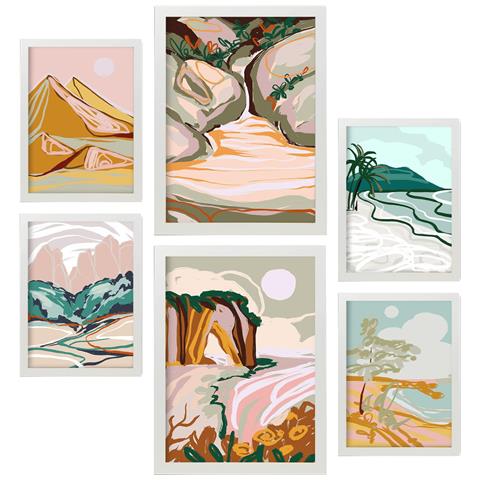 Set Di 6 Stampe Natura Complessa 2 In Sfondi Astratti Dipinti Decorativi Estetici Per Il Tuo Soggiorno, Camera Da Letto, Casa A3 & A4 Cornice Bianca - Foto 1