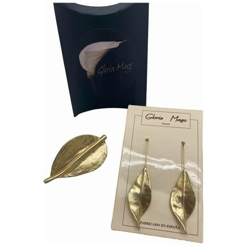 Set Di Spilla A Foglia Placcata In Oro E Orecchini A Gancio - Foto 1