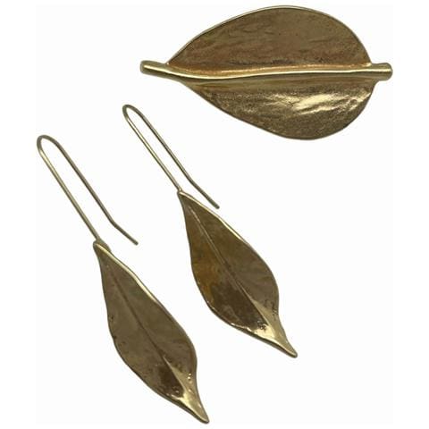 Set Di Spilla A Foglia Placcata In Oro E Orecchini A Gancio - Foto 2