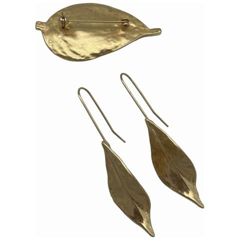 Set Di Spilla A Foglia Placcata In Oro E Orecchini A Gancio - Foto 4