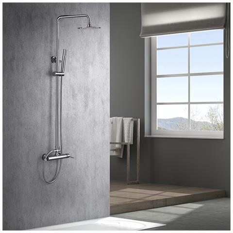 Colonna Doccia Miscelatore Monocomando Cromata In Acciaio Inox E Ottone Con Asta Estensibile 95-1325 Cm Soffione Extra Piatto Ø20 Cm Anticalcare Cartuccia Ceramica Ø35 Mm Flessibile 15 M Ime - Foto 1