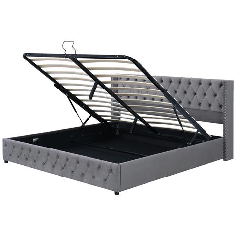 Letto In Velluto Grigio Con Trapuntatura E Contenitore - Foto 3