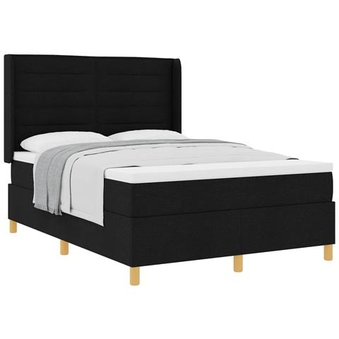 Letto a molle con materasso Nero 140 x 190 cm Tessuto - Foto 1