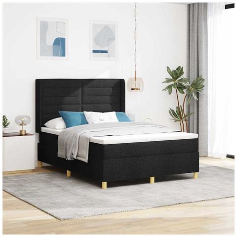 Letto a molle con materasso Nero 140 x 190 cm Tessuto - Foto 2