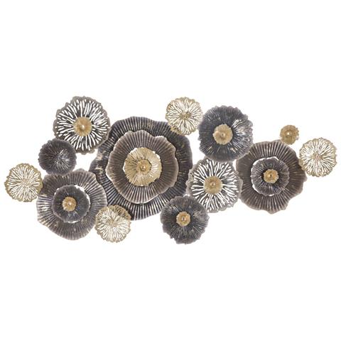 Pannello Decorativo Da Parete Browny A A Fiori In Ferro Marrone E Oro 167x73 Cm - Foto 1