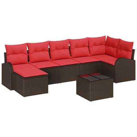 Set di divani con cuscino 8 pcs Marrone e Rosso polyrattan - Foto 1