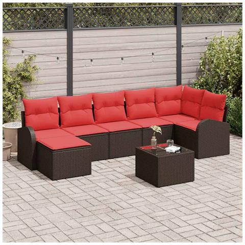 Set di divani con cuscino 8 pcs Marrone e Rosso polyrattan - Foto 2