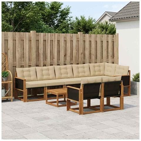Set di divani da esterno con cuscino 9 pcs Naturale e Beige - Foto 2
