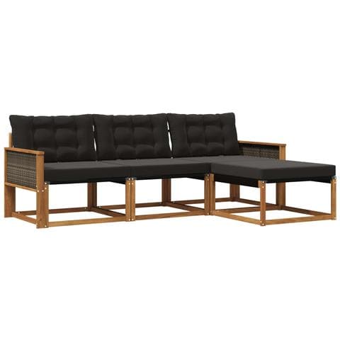 Set di divani da esterno con cuscino 4 pcs Naturale e Nero - Foto 1