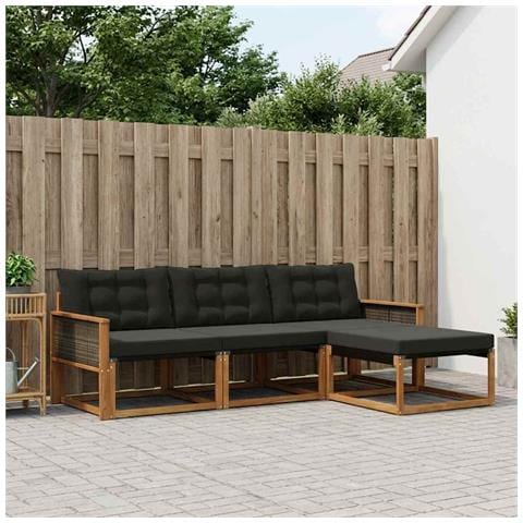 Set di divani da esterno con cuscino 4 pcs Naturale e Nero - Foto 2