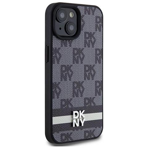 Custodia Dkny In Pelle A Quadri, Con Struttura Monofonica E Strisce Stampate Per Iphone 15 Plus / 14 Plus - Nera - Foto 1
