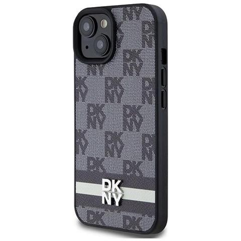 Custodia Dkny In Pelle A Quadri, Con Struttura Monofonica E Strisce Stampate Per Iphone 15 Plus / 14 Plus - Nera - Foto 2