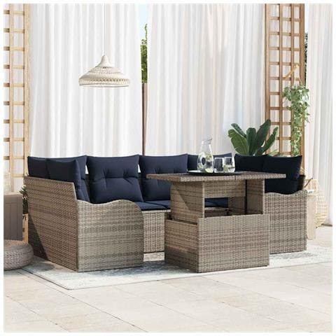 Set Divano da Giardino 7 pz Grigio e Blu Navy polyrattan - Foto 10